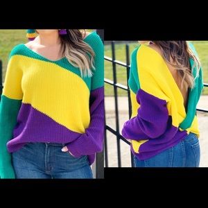 Cross back Mardi Gras Sweater